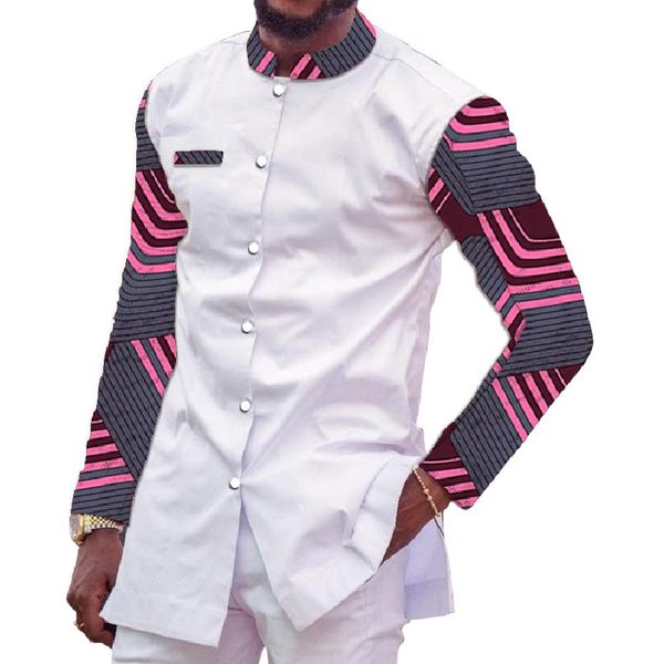 african fashion men's shirt stand collar ankara print patchwork tailor made male african fabric shirts for events, White;black
african fashion men's shirt stand collar ankara print patchwork tailor made male african fabric shirts for events, White;black