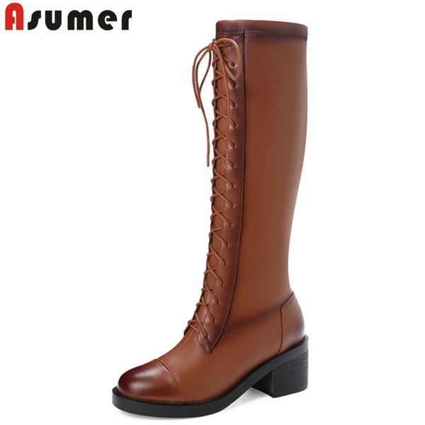 asumer plus size 34-43 new vintage genuine leather boots square high heels lace up knee high boots fashion ladies winter, Black
asumer plus size 34-43 new vintage genuine leather boots square high heels lace up knee high boots fashion ladies winter, Black