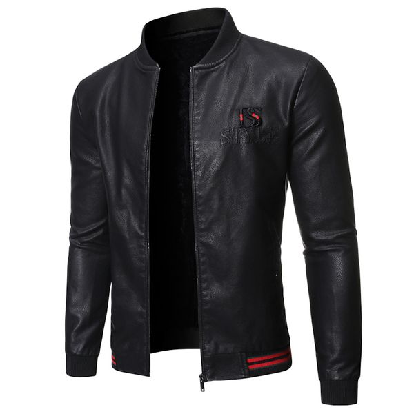 2019 autumn and winter new products locomotive men's wear plus velvet leather jacket coat baseball collar fashion embroidered me, Black
2019 autumn and winter new products locomotive men's wear plus velvet leather jacket coat baseball collar fashion embroidered me, Black