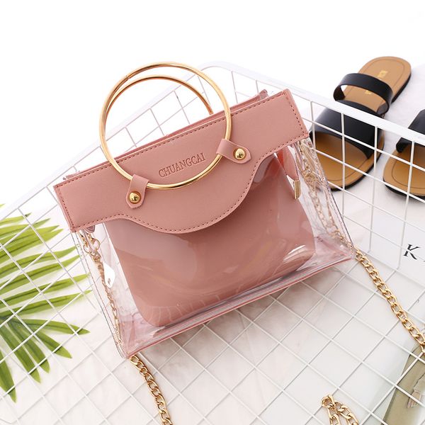 summer new handbag pvc transparent women bag metallic ring tote bag beach travel chain shoulder messenger
summer new handbag pvc transparent women bag metallic ring tote bag beach travel chain shoulder messenger