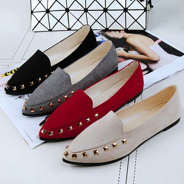 women's flats rivet ladies comfy shoes soft slip-on casual boat shoes, Black