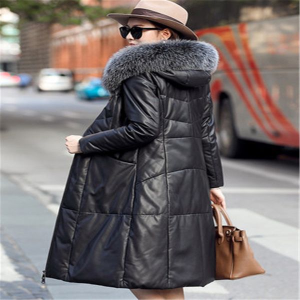 sheepskin down jacket female long section 2019 winter new hooded large size leather fur collar down jacket women's coat coat, Black
sheepskin down jacket female long section 2019 winter new hooded large size leather fur collar down jacket women's coat coat, Black