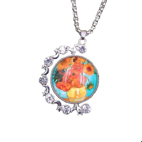 rotatable double faced punk gogh the starry night sunflower necklace pendant men female women girl party xmas gift, Silver
rotatable double faced punk gogh the starry night sunflower necklace pendant men female women girl party xmas gift, Silver