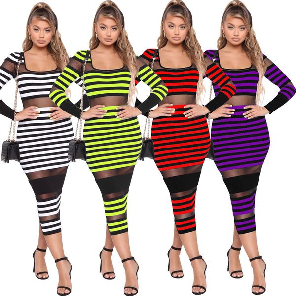 autumn new european and american women's striped mesh stitching tight dress fashion casual dresses, Black;gray
autumn new european and american women's striped mesh stitching tight dress fashion casual dresses, Black;gray