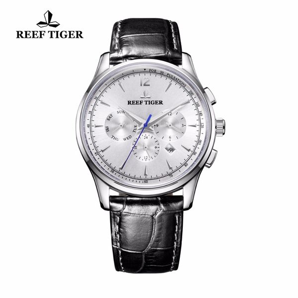 reef tiger/rt brand automatic watches men calendar steel waterproof watch genuine leather strap rga1654, Slivery;brown
reef tiger/rt brand automatic watches men calendar steel waterproof watch genuine leather strap rga1654, Slivery;brown