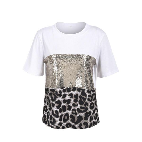 women short sleeve leopard print color patckwrok plus size t-shirt casual female girls large casual clothes, White
women short sleeve leopard print color patckwrok plus size t-shirt casual female girls large casual clothes, White