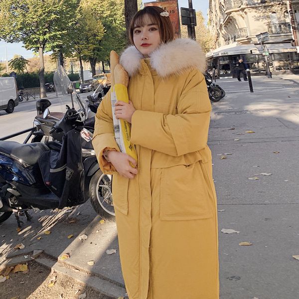 winter new yellow women's long loose cotton coat with fur collar received waist-cap and big hair-collar cotton jackets for women, Black
winter new yellow women's long loose cotton coat with fur collar received waist-cap and big hair-collar cotton jackets for women, Black