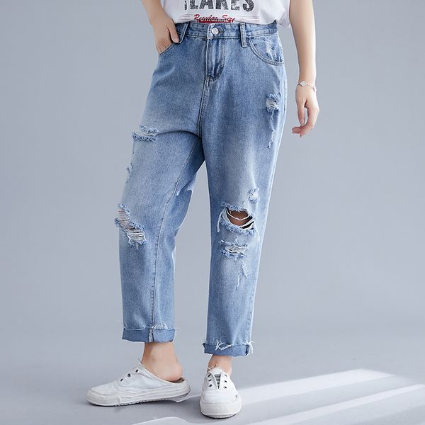 high waist 9/10 length loose thin ripped hole hem denim pants jeans for women 3xl 4xl 5xl 6xl, Blue
high waist 9/10 length loose thin ripped hole hem denim pants jeans for women 3xl 4xl 5xl 6xl, Blue