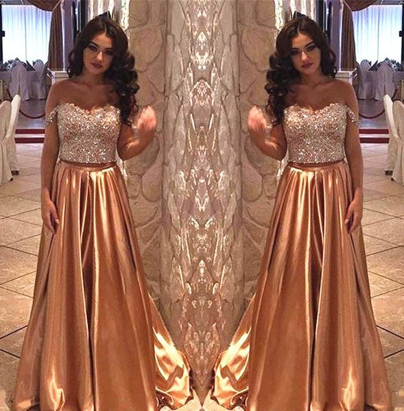 A-Line Gold Sequins Evening Dresses 2019 Long Off Shoulder Sleeve Beaded 2 Piece Prom Dress Plus Size Formal Dresses For Party Gowns
A-Line Gold Sequins Evening Dresses 2019 Long Off Shoulder Sleeve Beaded 2 Piece Prom Dress Plus Size Formal Dresses For Party Gowns