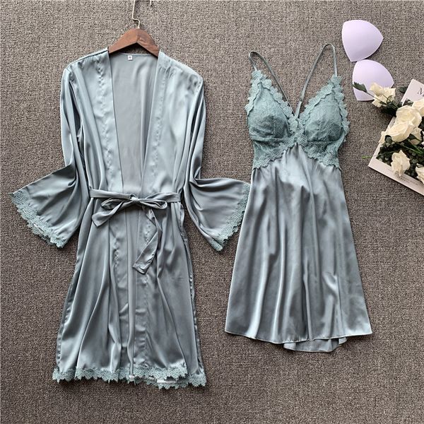women's sleepwear 2021 women silk satin robe+pajamas dress with chest pad nightwear lace lounge set v-neck night gown, Black;red
women's sleepwear 2021 women silk satin robe+pajamas dress with chest pad nightwear lace lounge set v-neck night gown, Black;red