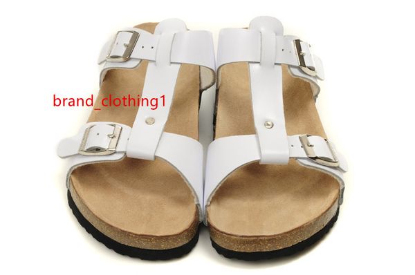 2019leather double-row buckle slip-proof slippers lovers leather flat-bottomed joker new fashion flat-bottomed indoor and outdoor slippers