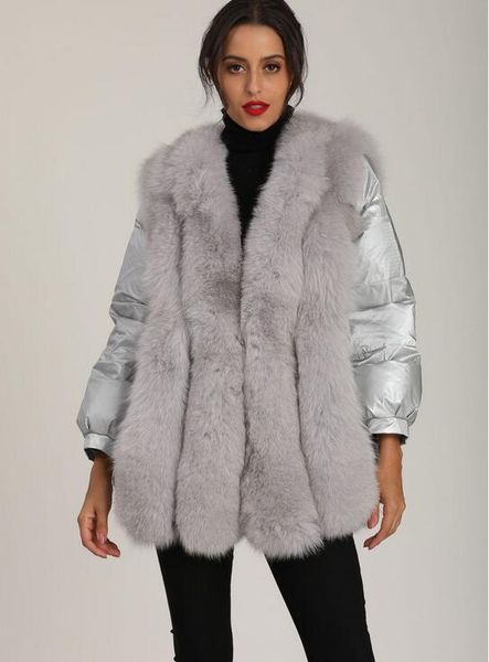 grey fox fur threshold meifeng brand fox fur duck fill down lining sliver white down coats, Black
grey fox fur threshold meifeng brand fox fur duck fill down lining sliver white down coats, Black