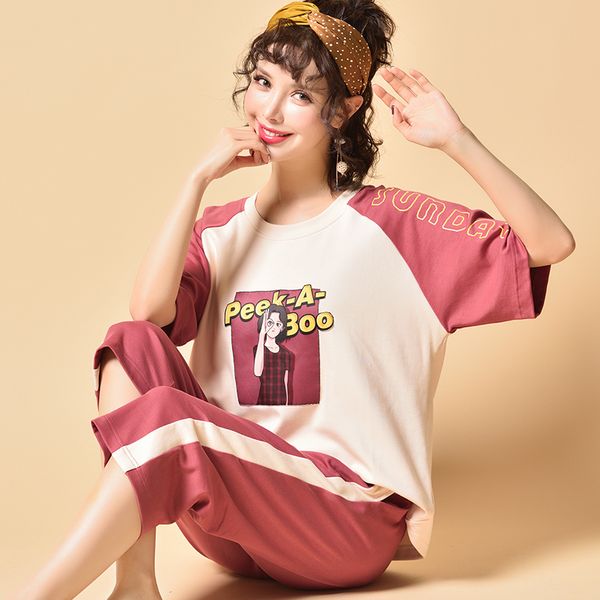 big yards women clothes for summer pajamas set o-neck sleepwear simple cartoon print short sleeves can be worn out of home wear, Blue;gray
big yards women clothes for summer pajamas set o-neck sleepwear simple cartoon print short sleeves can be worn out of home wear, Blue;gray