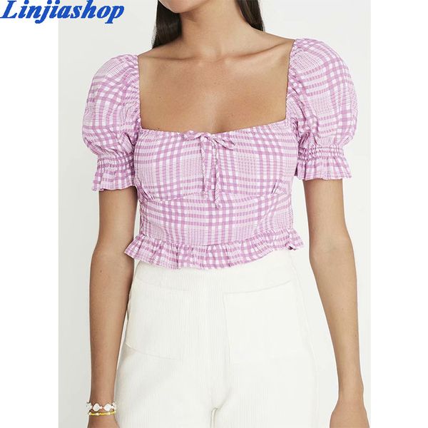 vintage women summer and blouses short sleeve square collar elastic blusas mujer new fashion pink plaid shirt, White
vintage women summer and blouses short sleeve square collar elastic blusas mujer new fashion pink plaid shirt, White