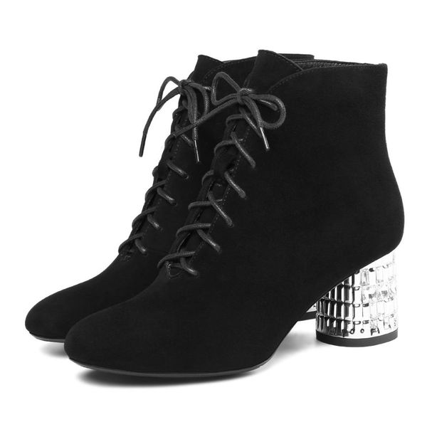 plus size 34-43 women's genuine suede leather crystal heel alce-up ankle boots elegant ladies female short booties heels shoes, Black
plus size 34-43 women's genuine suede leather crystal heel alce-up ankle boots elegant ladies female short booties heels shoes, Black