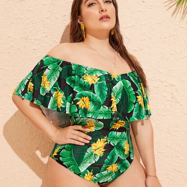 plus size off shoulder one piece swimsuit plant print swimwear women ruffled bathing suit monokini plunge swimsuit 2020, White;black
plus size off shoulder one piece swimsuit plant print swimwear women ruffled bathing suit monokini plunge swimsuit 2020, White;black