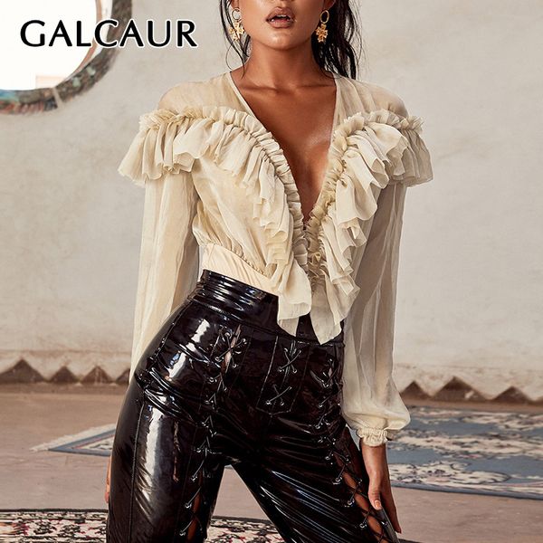 galcaur summer chiffon bodysuits for women v neck lantern sleeve perspective ruffles patchwork pants female 2019 fashion new, Black;white
galcaur summer chiffon bodysuits for women v neck lantern sleeve perspective ruffles patchwork pants female 2019 fashion new, Black;white