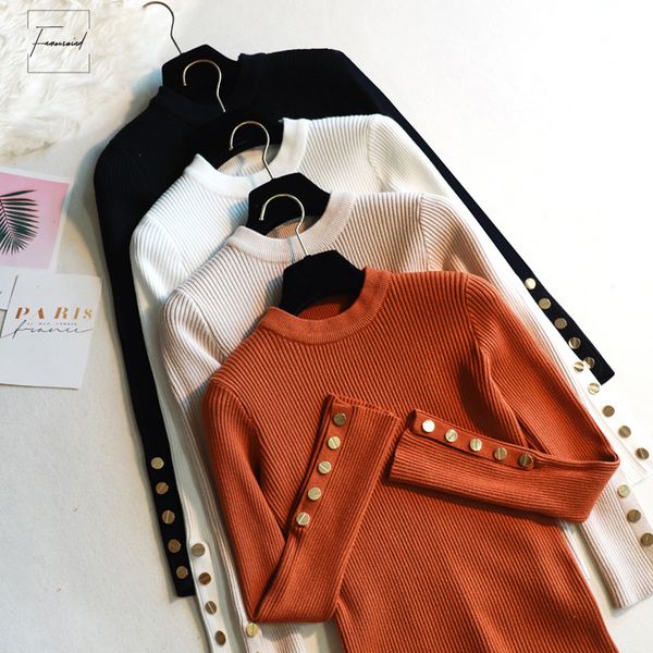 autumn sweater winter women thick pullovers long sleeve button o neck chic sweater female slim knit casual jumper, White;black
autumn sweater winter women thick pullovers long sleeve button o neck chic sweater female slim knit casual jumper, White;black