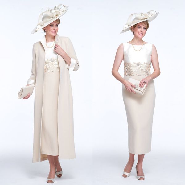 2020 mother of the bride suits jewel sleeveless applique satin wedding guest dress tea length sheath wedding dresses, White
2020 mother of the bride suits jewel sleeveless applique satin wedding guest dress tea length sheath wedding dresses, White