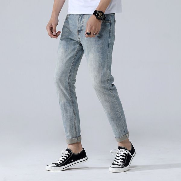 men jeans new light blue nine denim pants slim feet rolling teen student casual style trend fashion ripped jeans for men
men jeans new light blue nine denim pants slim feet rolling teen student casual style trend fashion ripped jeans for men