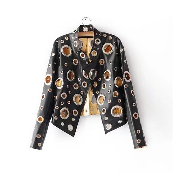 women spring leather fashion streetwear gold silver eyelet bomber pu outerwear motorcycle, Black;brown
women spring leather fashion streetwear gold silver eyelet bomber pu outerwear motorcycle, Black;brown