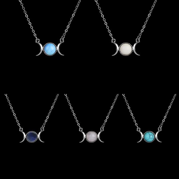 

1pcs women crescent moon&sun pendant necklace silver color chain crystal sailor natural stone opal necklace choker jewelry