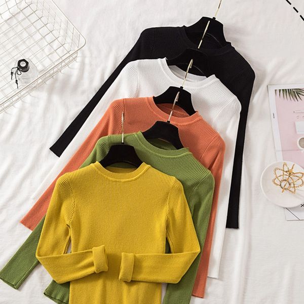 women's sweaters women o neck solid slim sweater autumn winter candy color 2021 sueter mujer basic fashion mulheres pullover, White;black
women's sweaters women o neck solid slim sweater autumn winter candy color 2021 sueter mujer basic fashion mulheres pullover, White;black