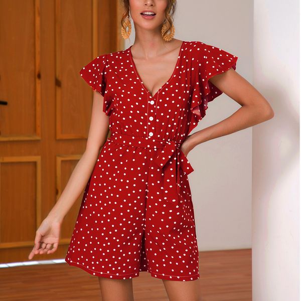 fashsiualy women dot print shirred frill sleeves jumpsuit ladies belted summer holiday high street style drop shipping, Black;white
fashsiualy women dot print shirred frill sleeves jumpsuit ladies belted summer holiday high street style drop shipping, Black;white