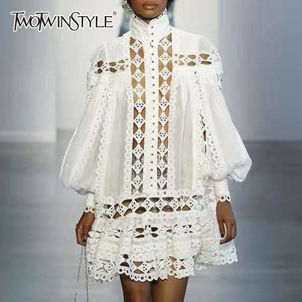 twotwinstyle elegant hollow out women's dresses stand collar lantern long sleeve patchwork lace mini dress fashion 2019 autumn, Black;gray
twotwinstyle elegant hollow out women's dresses stand collar lantern long sleeve patchwork lace mini dress fashion 2019 autumn, Black;gray