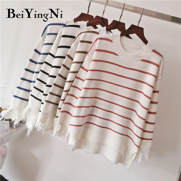 beiyingni women's sweater irregular holes stripe knitted jumper female autumn winter long sleeve pullover jersey mujer kpop, White;black
beiyingni women's sweater irregular holes stripe knitted jumper female autumn winter long sleeve pullover jersey mujer kpop, White;black