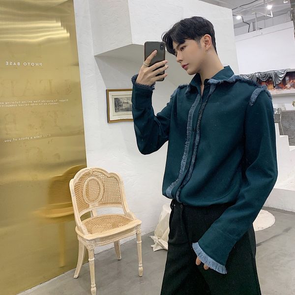 men green black vintage tassel long sleeve shirt male business fashion dress shirt stage clothing, White;black
men green black vintage tassel long sleeve shirt male business fashion dress shirt stage clothing, White;black