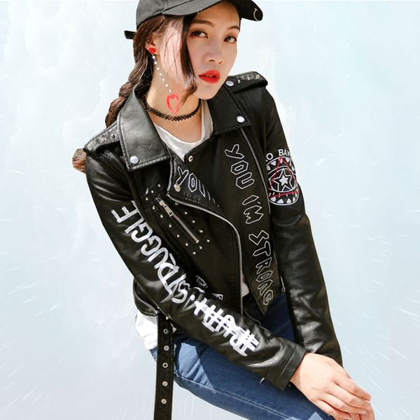 punk style letters outwear 2019 spring fashion pu leather jacket women pattern slim autumn black motorcycle graffiti coat sl62
punk style letters outwear 2019 spring fashion pu leather jacket women pattern slim autumn black motorcycle graffiti coat sl62