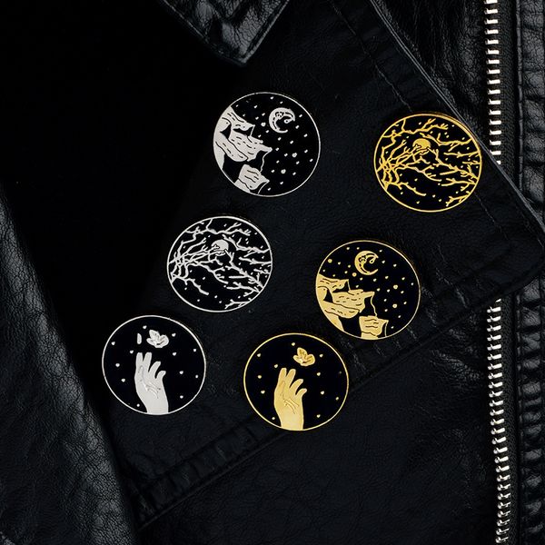 3pcs/set dark round mountain moon star branch hands flower butterfly pin set enamel pins lapel pins badges brooches women men, Gray
3pcs/set dark round mountain moon star branch hands flower butterfly pin set enamel pins lapel pins badges brooches women men, Gray