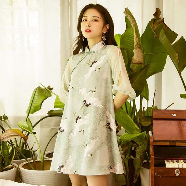 women's designer summer vintage flying crane embroidery fashion dresses chinese style improved cheongsam casual women, Black;gray
women's designer summer vintage flying crane embroidery fashion dresses chinese style improved cheongsam casual women, Black;gray