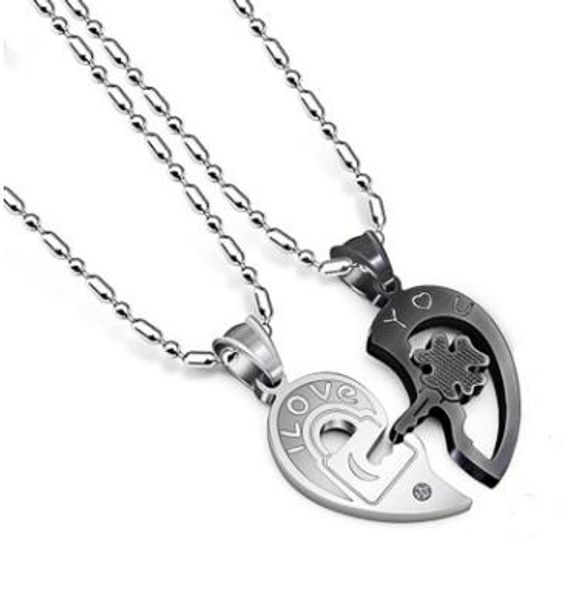 new couple jewelry selling creative personality bone lock key heart pendant puzzle titanium steel couple necklace item for lover lady, Silver
new couple jewelry selling creative personality bone lock key heart pendant puzzle titanium steel couple necklace item for lover lady, Silver