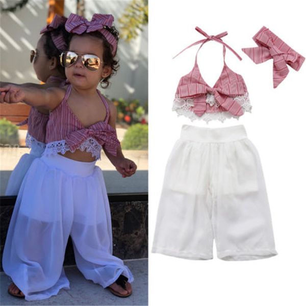 2020 summer cute child girls sets kid girl sleeveless strap red striped bow crop white pants headband 3pcs clothes set
2020 summer cute child girls sets kid girl sleeveless strap red striped bow crop white pants headband 3pcs clothes set