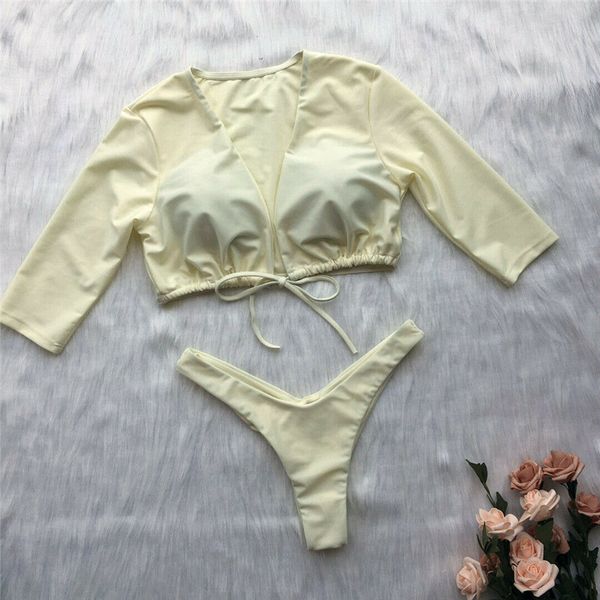2019 women monokini padded bikini set swimsuit bathing suit long sleeve bandage crop thong two pieces swimwear, White;black
2019 women monokini padded bikini set swimsuit bathing suit long sleeve bandage crop thong two pieces swimwear, White;black