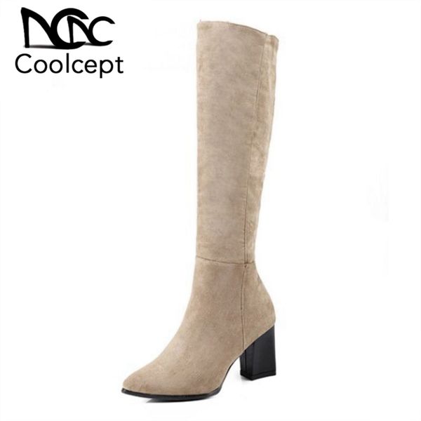 coolcept size 32-42 women high heel boots knee high female solid color flock shoes pointed toe fashion ladies winter footwear, Black
coolcept size 32-42 women high heel boots knee high female solid color flock shoes pointed toe fashion ladies winter footwear, Black