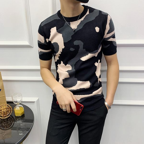 short sleeve male knitting tshirt tee camouflage streetwear round sleeve t-shirt camisetas hombre, White;black
short sleeve male knitting tshirt tee camouflage streetwear round sleeve t-shirt camisetas hombre, White;black