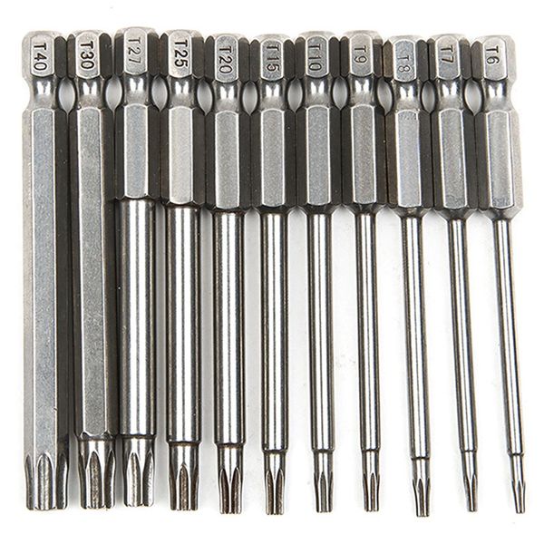 

11pcs 75mm magnetic s2 steel screwdriver bits hex torx head t6/t7/t8/t9/t10/t15/t20/t25/t27/t30/t40