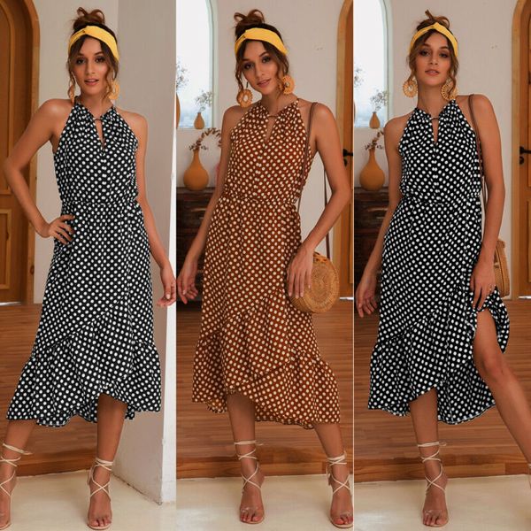 new style women's dresses retro polka dots long dress ladies festival ruffles sleeveless halter irregular sundress fashion 2019, Black;gray
new style women's dresses retro polka dots long dress ladies festival ruffles sleeveless halter irregular sundress fashion 2019, Black;gray