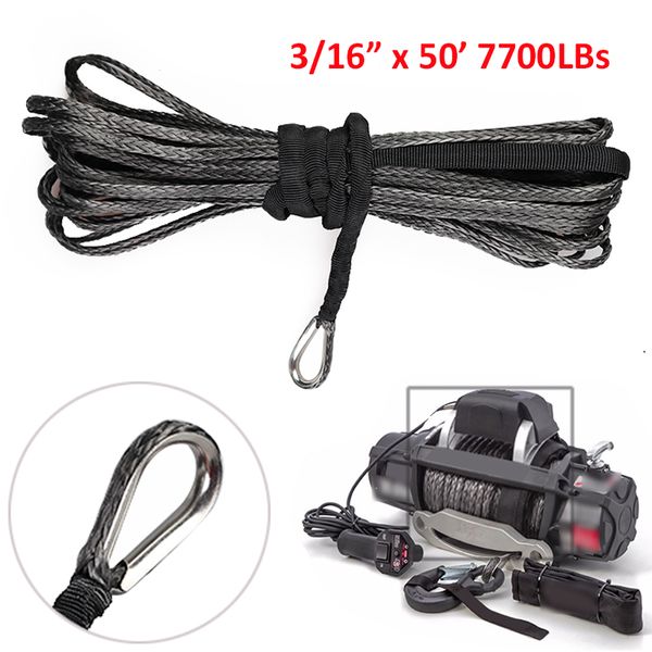

winch rope string line cable with sheath gray synthetic towing rope 15m 7700lbs car wash maintenance string for atv utv off-road