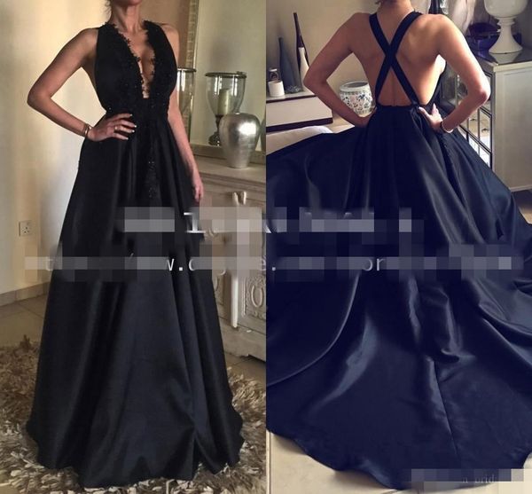 2019 black prom dresses backless criss cross straps plunging v neck lace applique beade sequins satin floor length long evening gown
2019 black prom dresses backless criss cross straps plunging v neck lace applique beade sequins satin floor length long evening gown