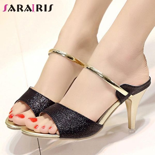 sarairis high heels glitters mules classic design heeled slippers women shallow party shoes woman, Black
sarairis high heels glitters mules classic design heeled slippers women shallow party shoes woman, Black