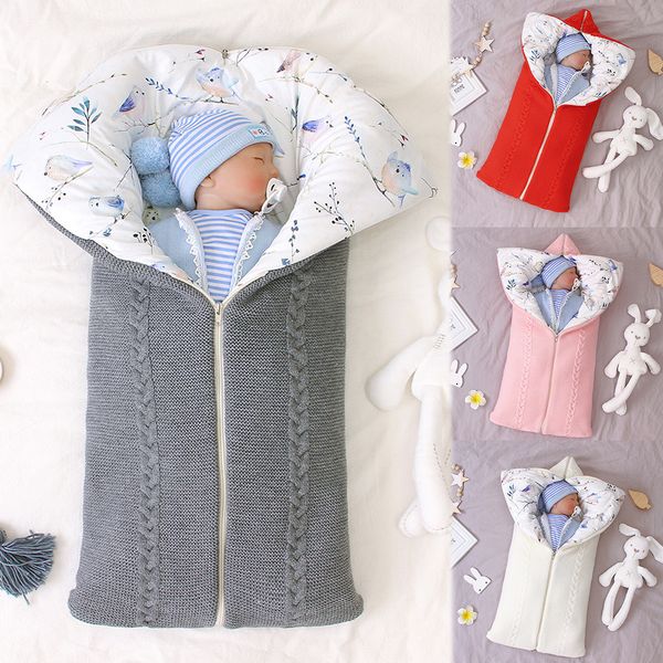 Telotuny Newborn Baby Knit Sleep Bags Stroller Wrap Swaddle Sleeping Bag Warm Crochet Knitted Sleep Sack Winter Blanket Zn12