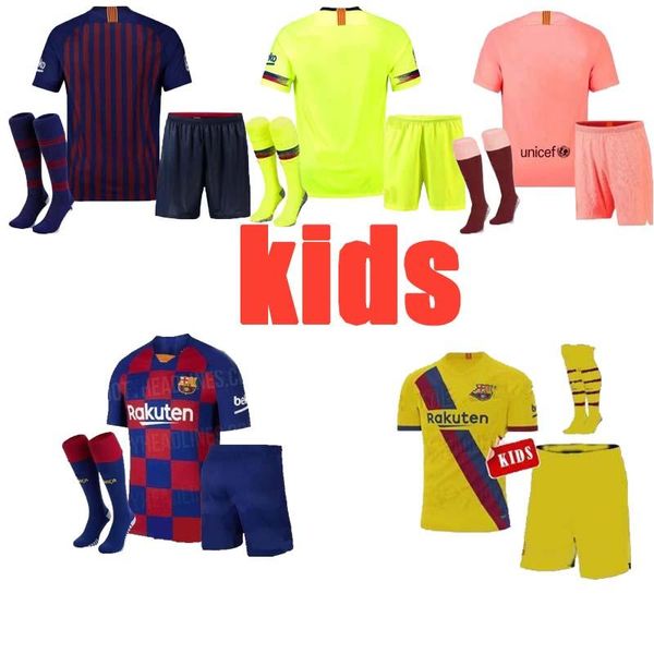 

19 20 barcelona soccer jerseys kids messi 10 suarez pique vidal 2020 home away third kits set child man boy jersey football shirts dembele