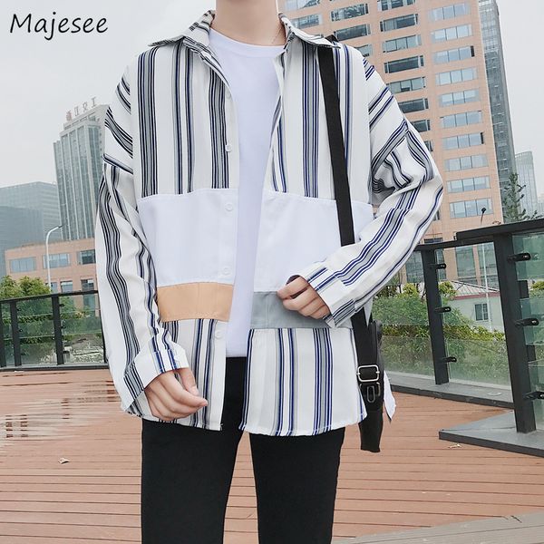 men shirts long sleeve spring striped turn-down collar loose vintage ulzzang casual outwear patchwork all-match trendy chic new, White;black
men shirts long sleeve spring striped turn-down collar loose vintage ulzzang casual outwear patchwork all-match trendy chic new, White;black