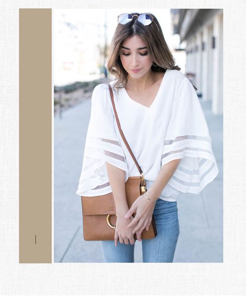 2019 women's new european and american style loose large mesh splicing v-neck bell sleeve solid top, White
2019 women's new european and american style loose large mesh splicing v-neck bell sleeve solid top, White