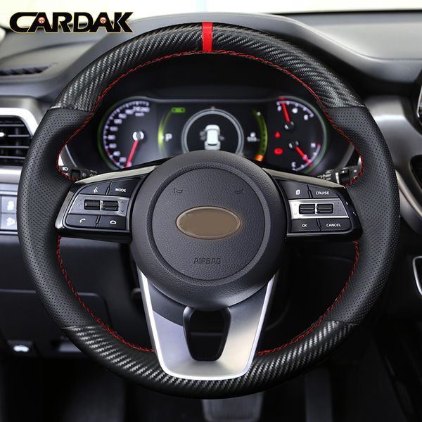 cardak black artificial leather hand-stitched steering wheel cover for kia k5 optima 2019 cee'd ceed 2019 forte cerato (au) 2018
cardak black artificial leather hand-stitched steering wheel cover for kia k5 optima 2019 cee'd ceed 2019 forte cerato (au) 2018