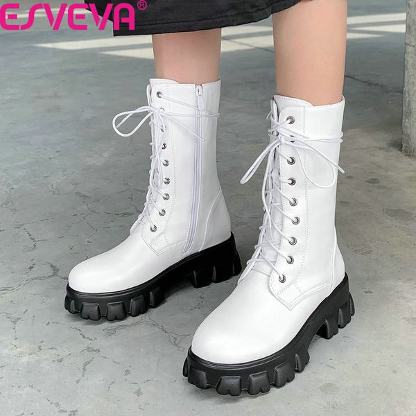 esveva 2020 pu leather round toe motorcycle boots autumn winter square heel mid calf boots lace up zipper women shoes size 34-43, Black
esveva 2020 pu leather round toe motorcycle boots autumn winter square heel mid calf boots lace up zipper women shoes size 34-43, Black